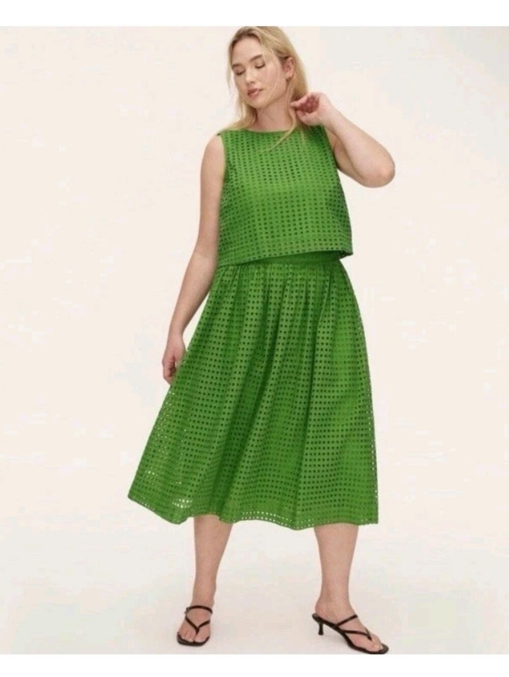 Kate Spade Green Eyelet Midi Skirt - 2 Piece Set Lightweight Summer Style NWT